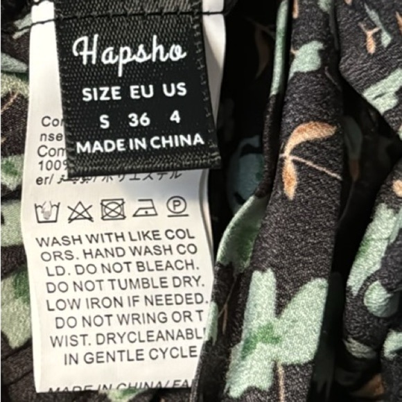 HAPSHO FLORAL MIDI SKIRT SIZE MEDIUM BLACK WITH GREEN AND TAUPE PRINT - Picture 4 of 4